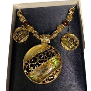 🌷 Mixit🌷 Vintage Gold Toned Multicoloured Bohemian Necklace & Earrings Gift Set